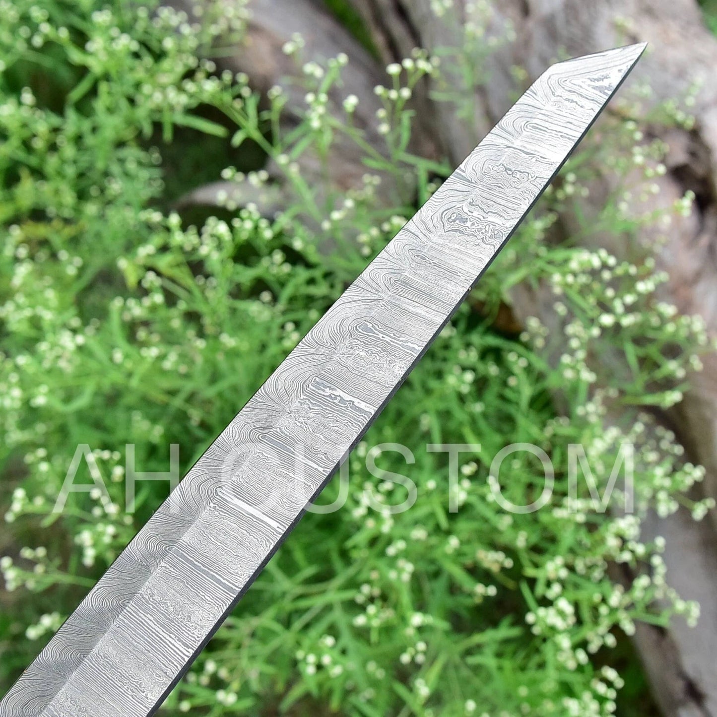 15"HAND FORGED DAMASCUS STEEL BUTCHER TANTO CHEF KNIFE & TEXAS FLAG HANDLE