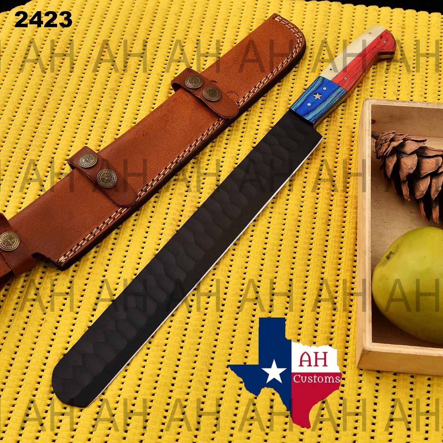 15"HAND FORGED D2 STEEL DIAMOND PATTERN BUTCHER/BRISKET CHEF KNIFE