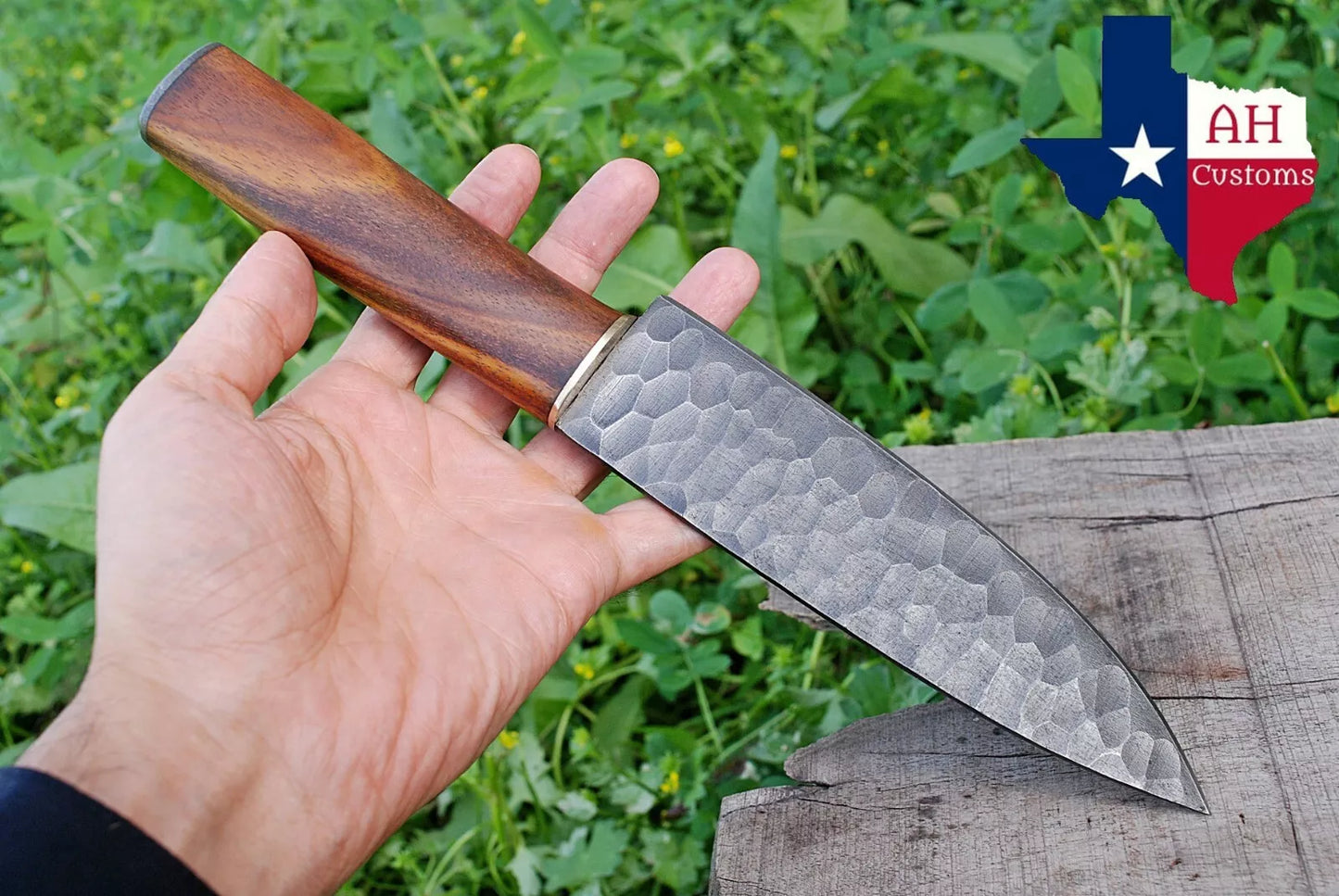 12"CUSTOM HAND FORGED RAIL ROAD CARBON STEEL CHEF KNIFE W/WOOD HANDLE