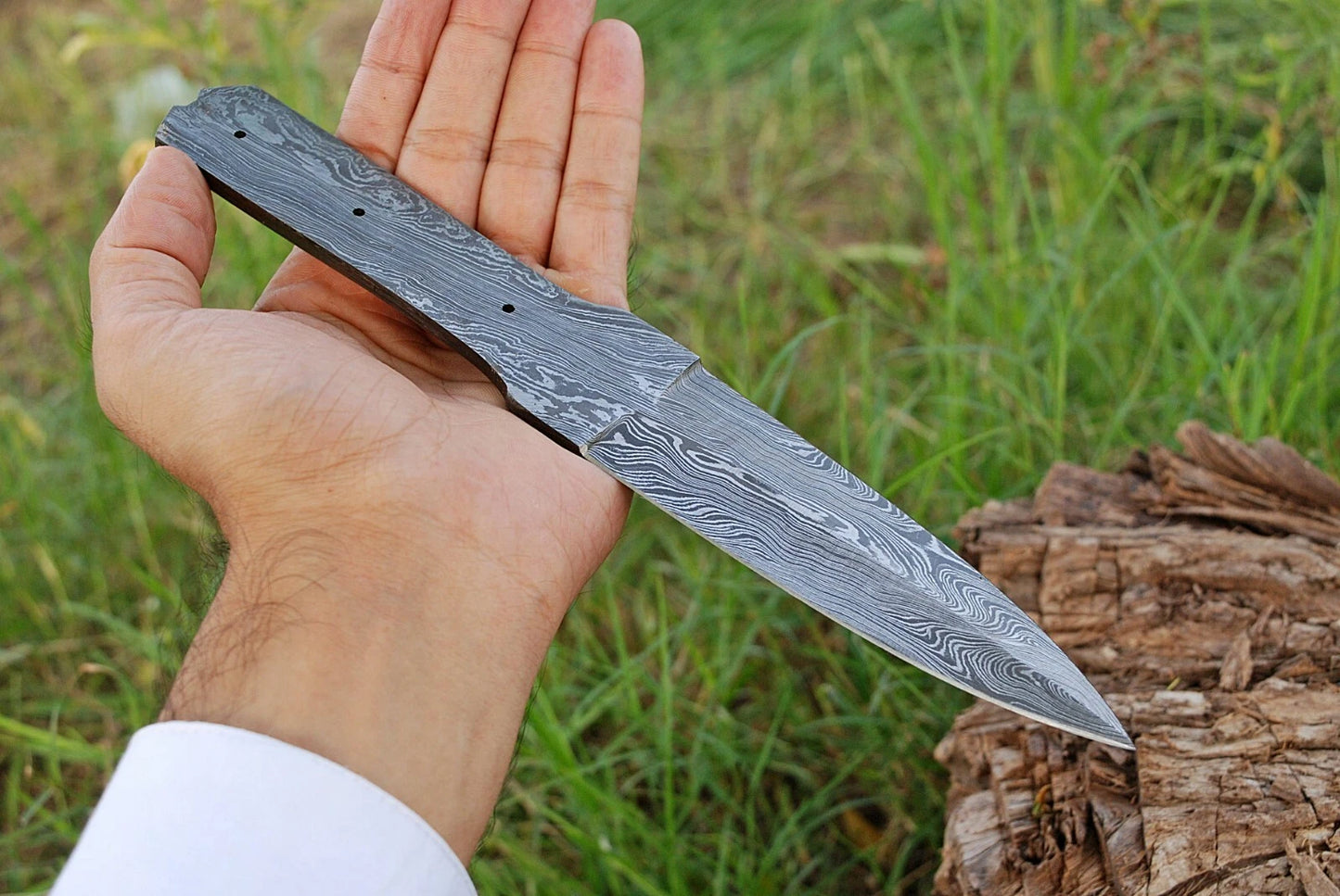 9" HAND FORGED DAMASCUS STEEL HUNTING BLANK BLADE KNIFE FULL TANG