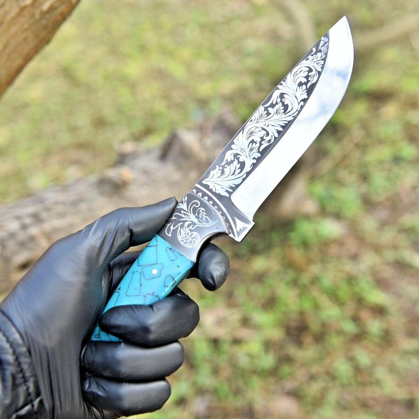 Handmade High Polish Carbon Steel Outdoor Utility Knife with Leather Sheath