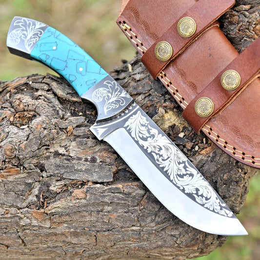 Handmade High Polish Carbon Steel Outdoor Utility Knife with Leather Sheath