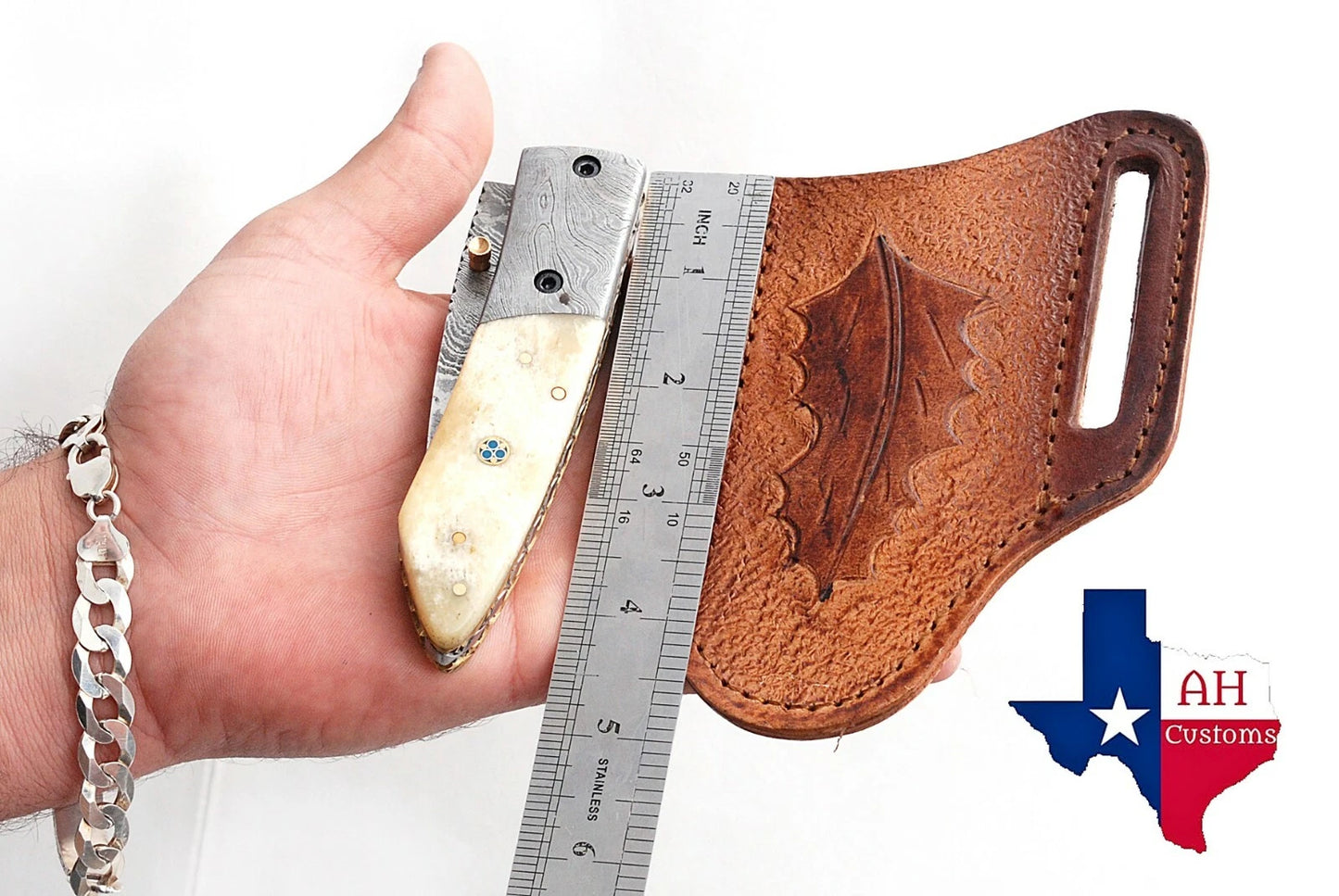 Handmade Engraved Leather Horizontal Sheath for Folding Pocket Knife – Universal 5 Inch Cover