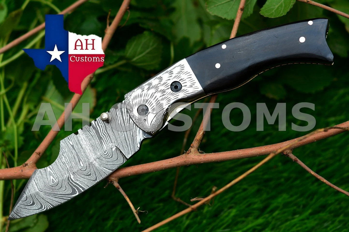 Handmade 512-Layer Damascus Steel Folding Pocket Knife with Leather Sheath