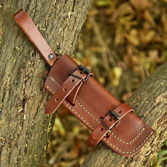 Handmade Genuine Leather Fixed Blade Sheath – Hand Engraved Universal Belt Sheath