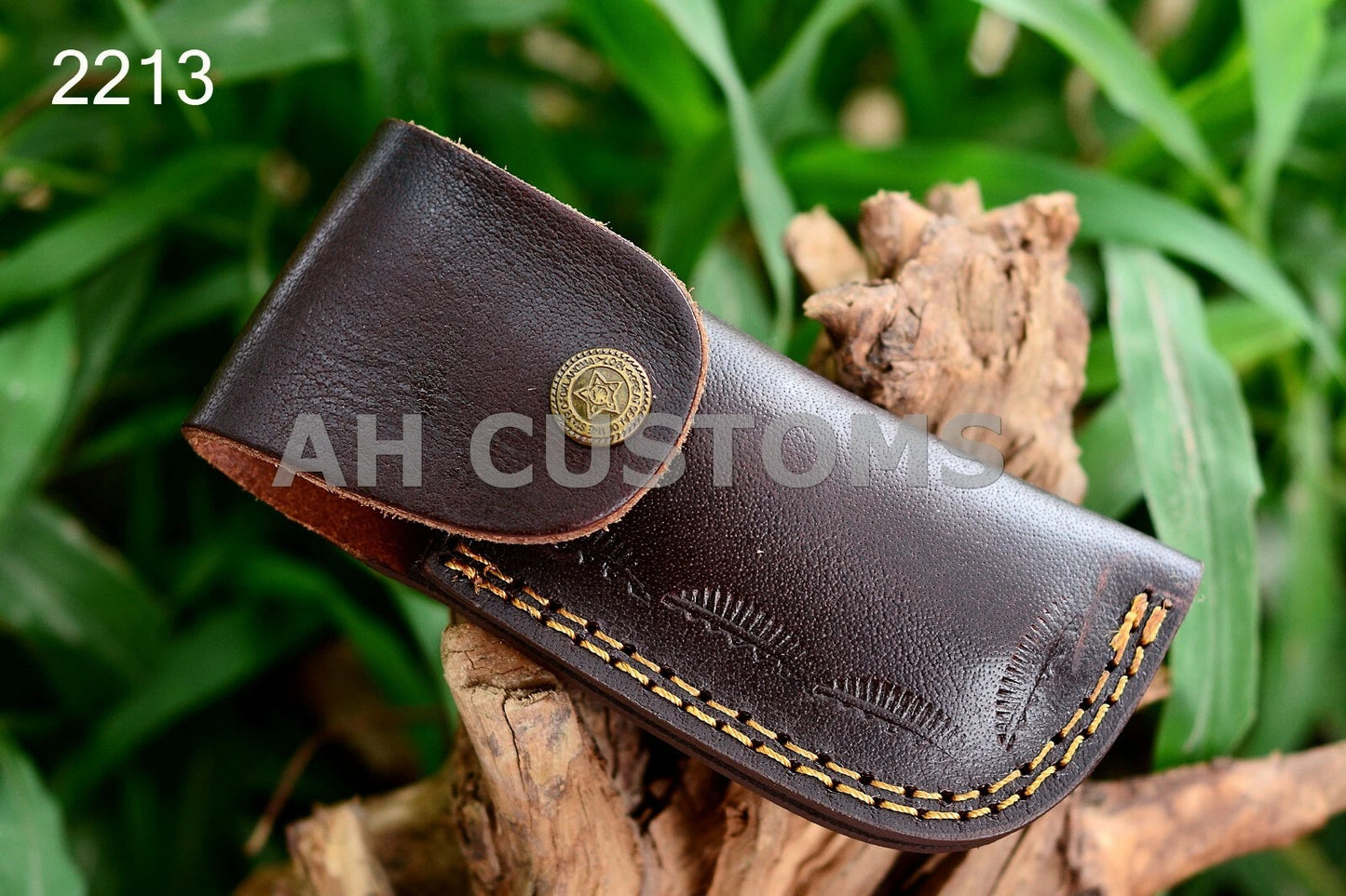 Custom Handmade Damascus Steel Double Blade Trapper Folding Knife – 512 Layers Pocket Knife with Leather Sheath 2213