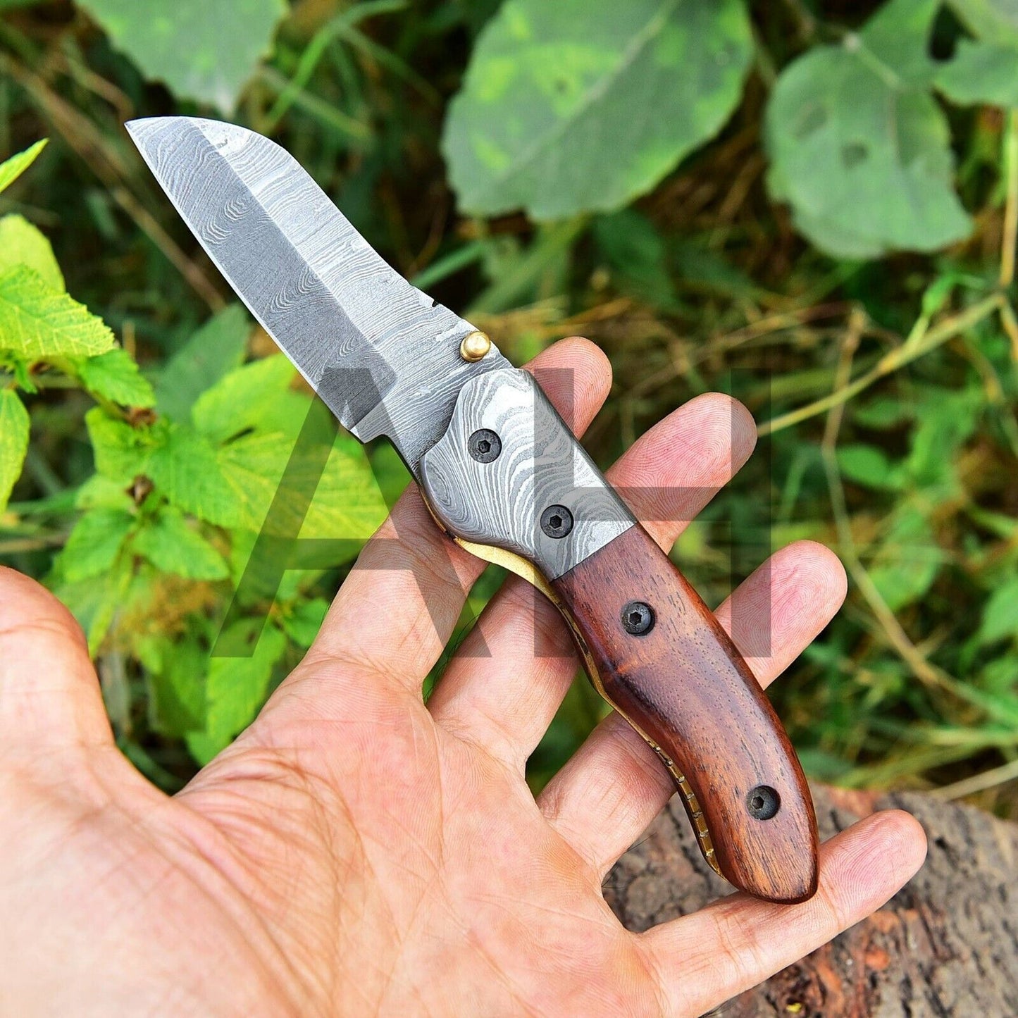 Handmade Hand Forged Damascus Steel Folding Knife With Olive Wood Handle Everyday Carry Knife Folding Knife Groomsmen Gift Gift For Him Wedding Gift Tactical Survival Pocket Knife 1360