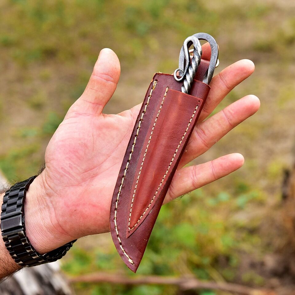 Handmade Hand Forged Viking Dining Set Medieval Knife Skewer utensil feasting With Leather sheath Gift For Him Anniversary Gift Camping Knife 2381