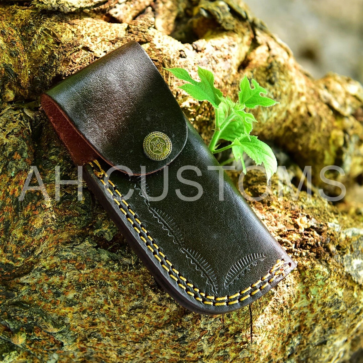 Handmade 512-Layer Damascus Steel Double Blade Trapper Folding Pocket Knife – Clip & Spay Blades with Leather Sheath