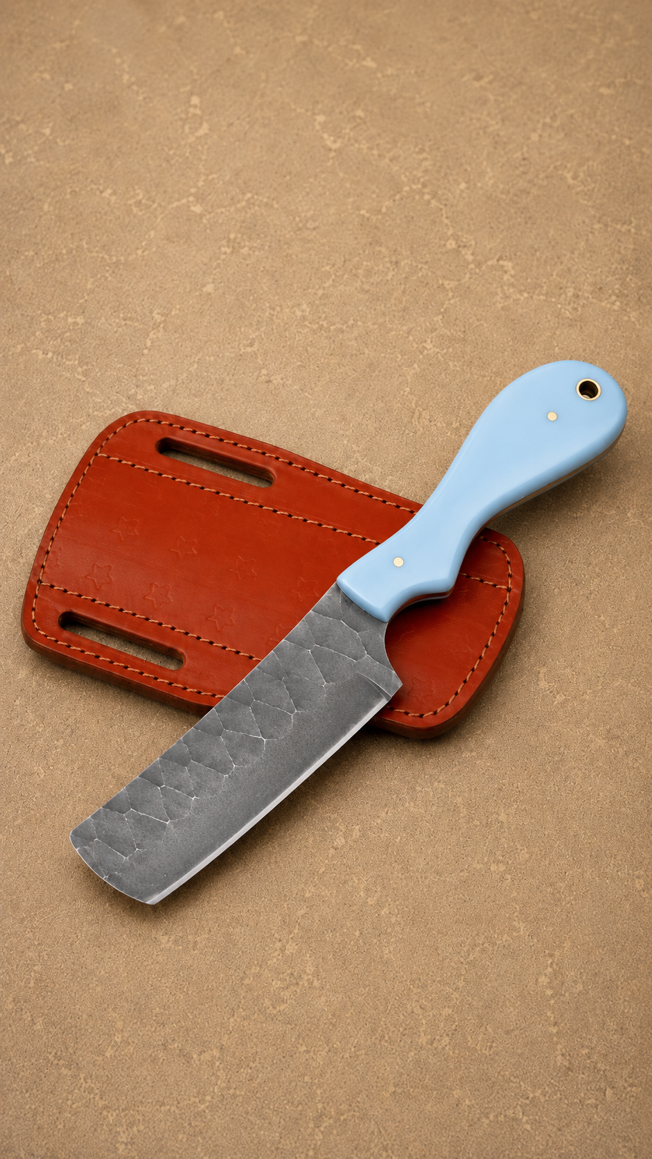 Forge Trail High Carbon Steel Utility Knife – Hand Forged Fixed Blade with Resin Handle & Leather Sheath