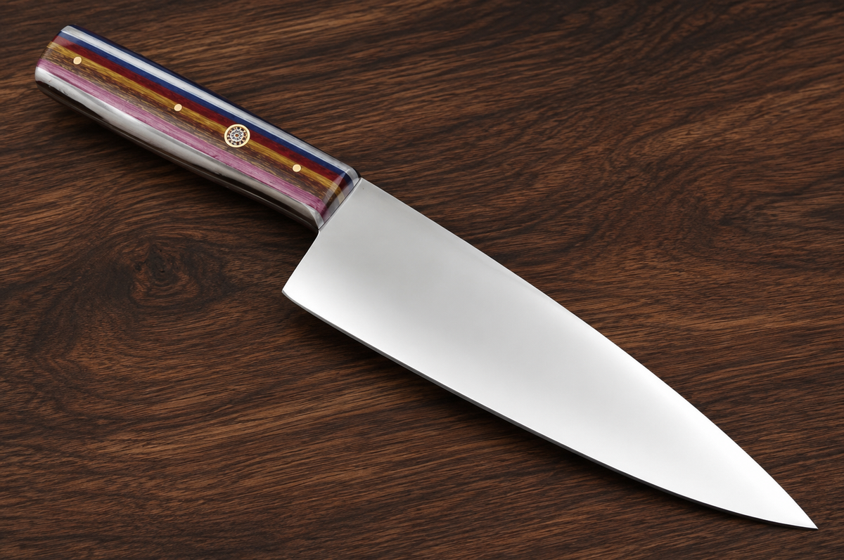 Precision Edge J2 Stainless Steel Chef Knife – 12” Handmade Kitchen Knife Mirrored Polish Blade with Micarta Handle