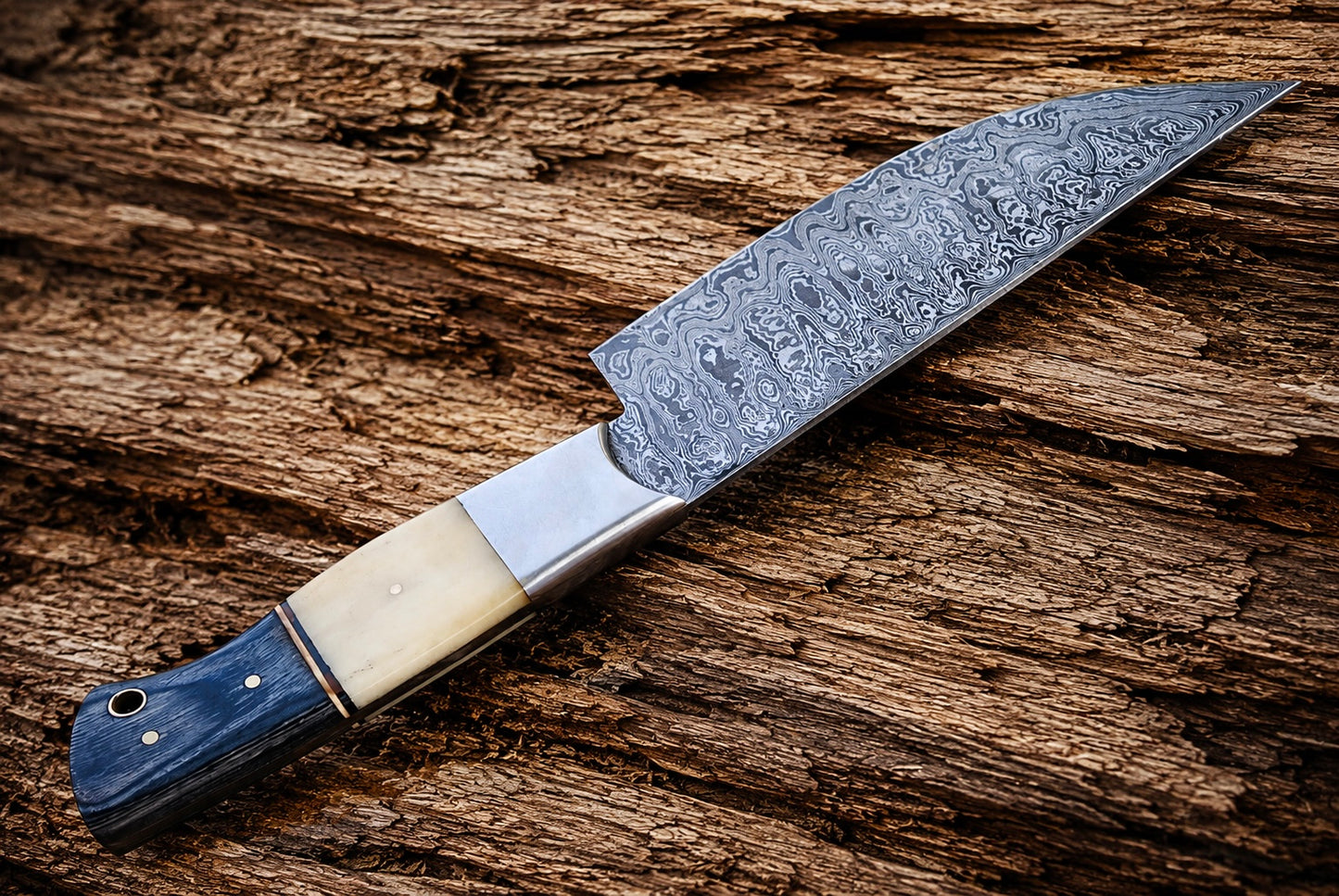 Hand Forged Damascus Steel Chef Knife – 8” Blade with Camel Bone & Rosewood Handle | 512 Layers