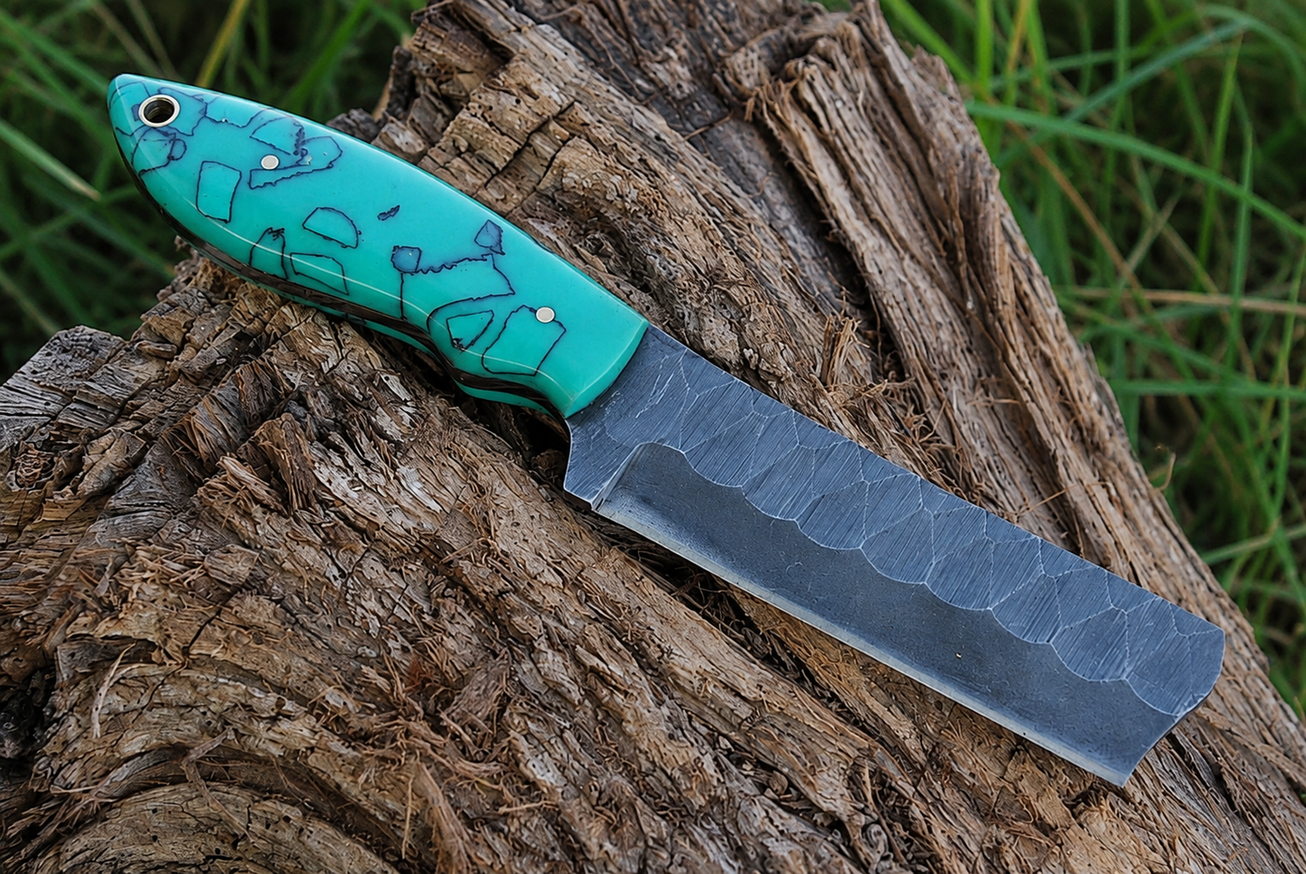 Hand Forged Railroad Steel Fixed Blade Knife with Risen Handle – Compact Utility Knife with Leather Sheath