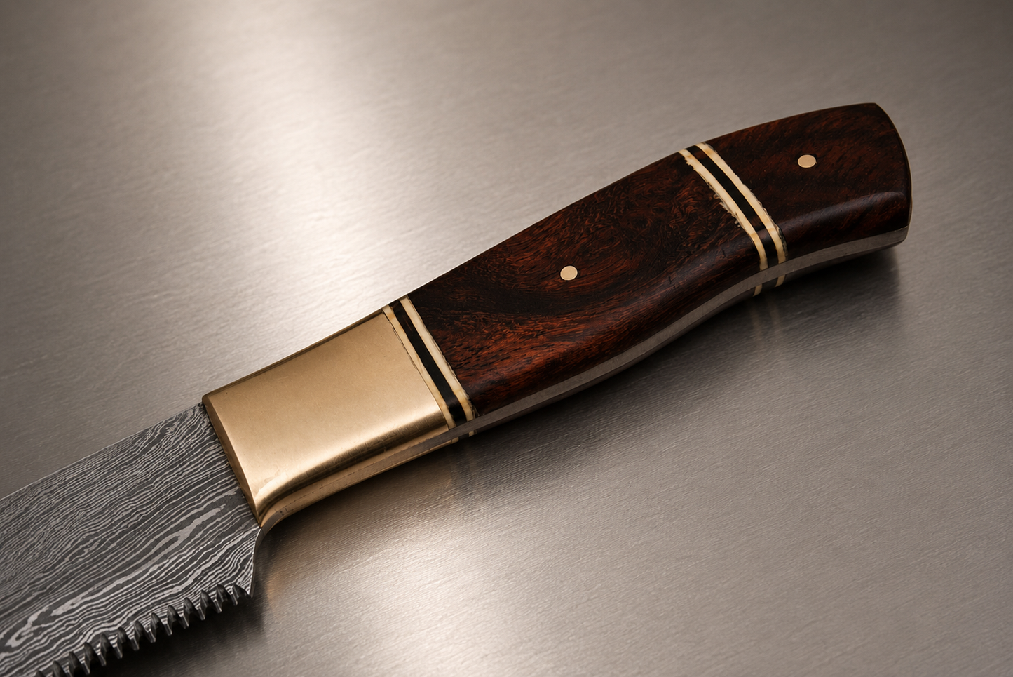 12" Hand Forged Damascus Steel Bread Knife with Wood & Brass Handle – 512 Layers Professional Kitchen Knife