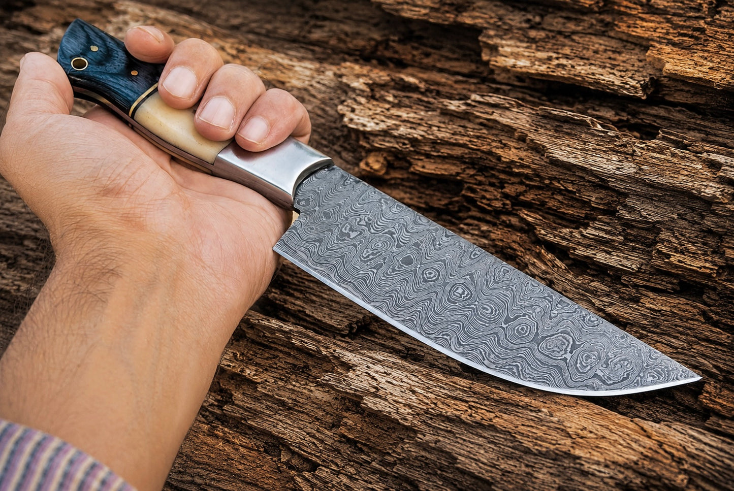 Hand Forged Damascus Steel Chef Knife – 8” Blade with Camel Bone & Rosewood Handle | 512 Layers