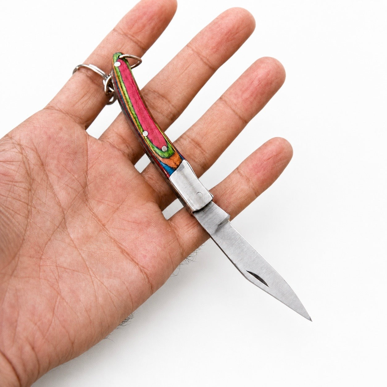 Hand Forged High Carbon Steel Folding Knife Keychain – Compact Pocket Knife with Wood & Steel Handle