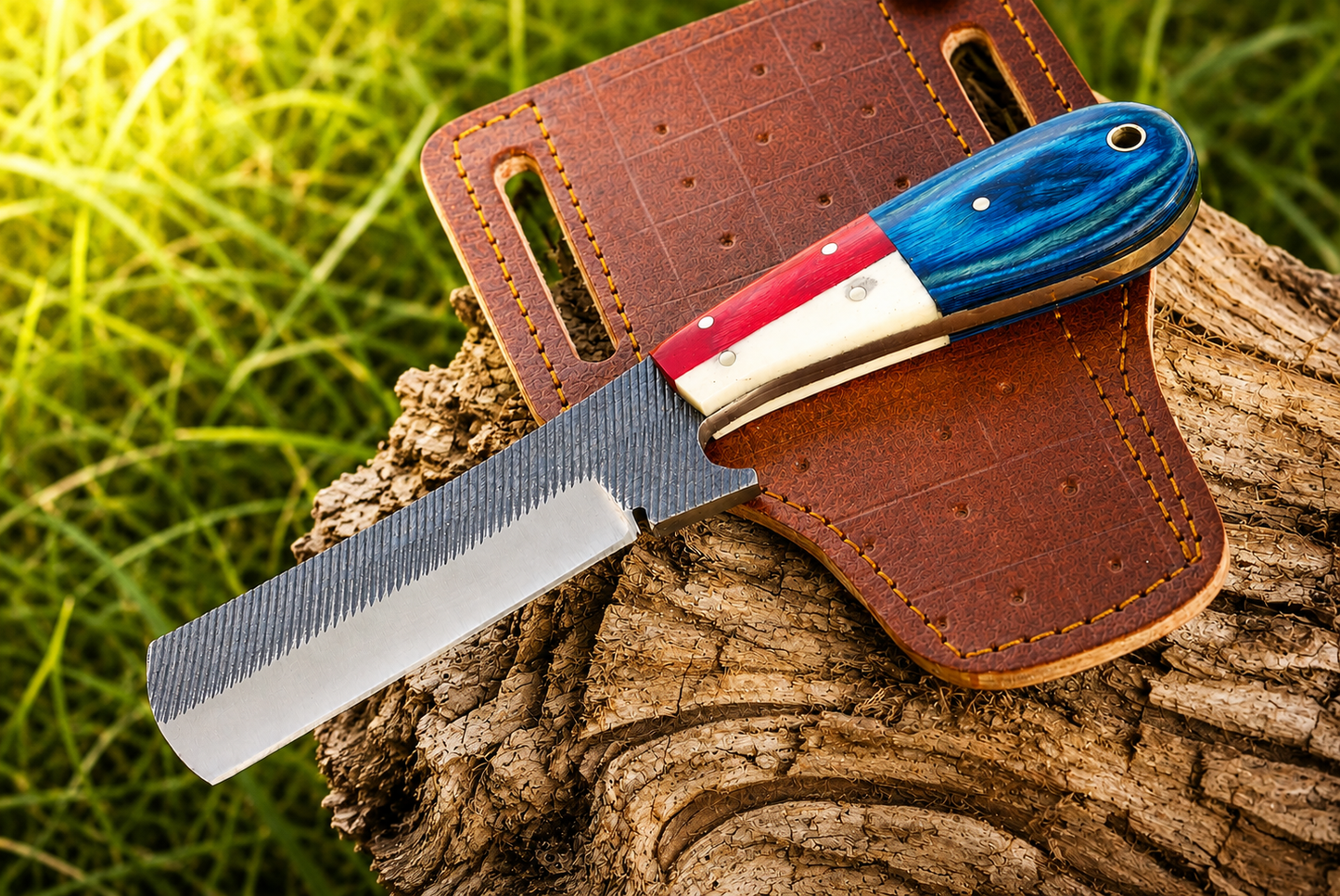 Premium Hand-Forged Railroad Steel Fixed Blade Knife – Wood Handle | Leather Sheath Included