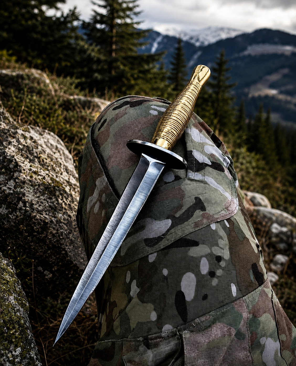 Vintage Style D2 Steel Fixed Blade Utility Knife – Brass Handle Collector Edition with Leather Sheath