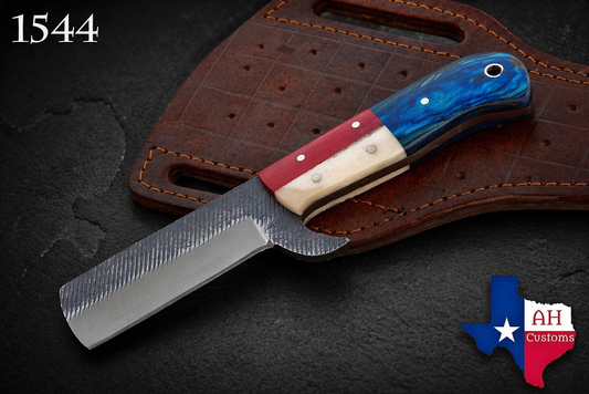 Hand Forged Railroad Steel Fixed Blade Tool with Bone & Wood Handle – Compact Utility Tool with Leather Sheath