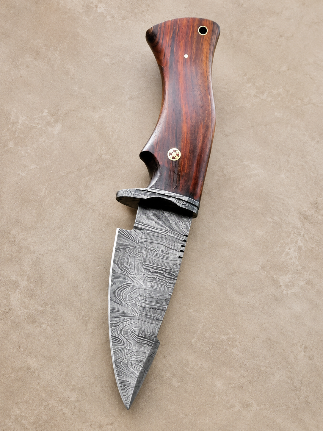 Frontier Legacy Damascus Steel Fixed Blade Knife – 512 Layer Hand Forged Blade with Wood Handle & Leather Sheath