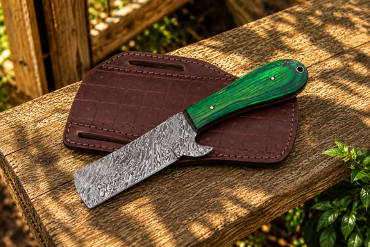 Premium Hand-Forged Damascus Steel Utility Knife – Pukka Wood Handle | 512 Layers | Leather Sheath Included