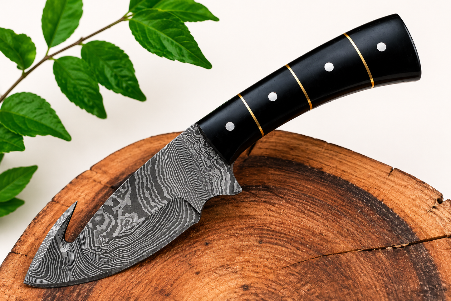 Heritage Damascus Steel Knife – 512 Layer Hand Forged Blade with Buffalo Horn Handle & Leather Sheath