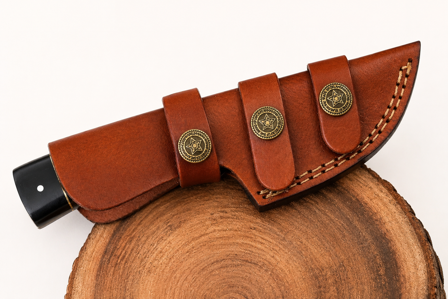 Heritage Damascus Steel Knife – 512 Layer Hand Forged Blade with Buffalo Horn Handle & Leather Sheath