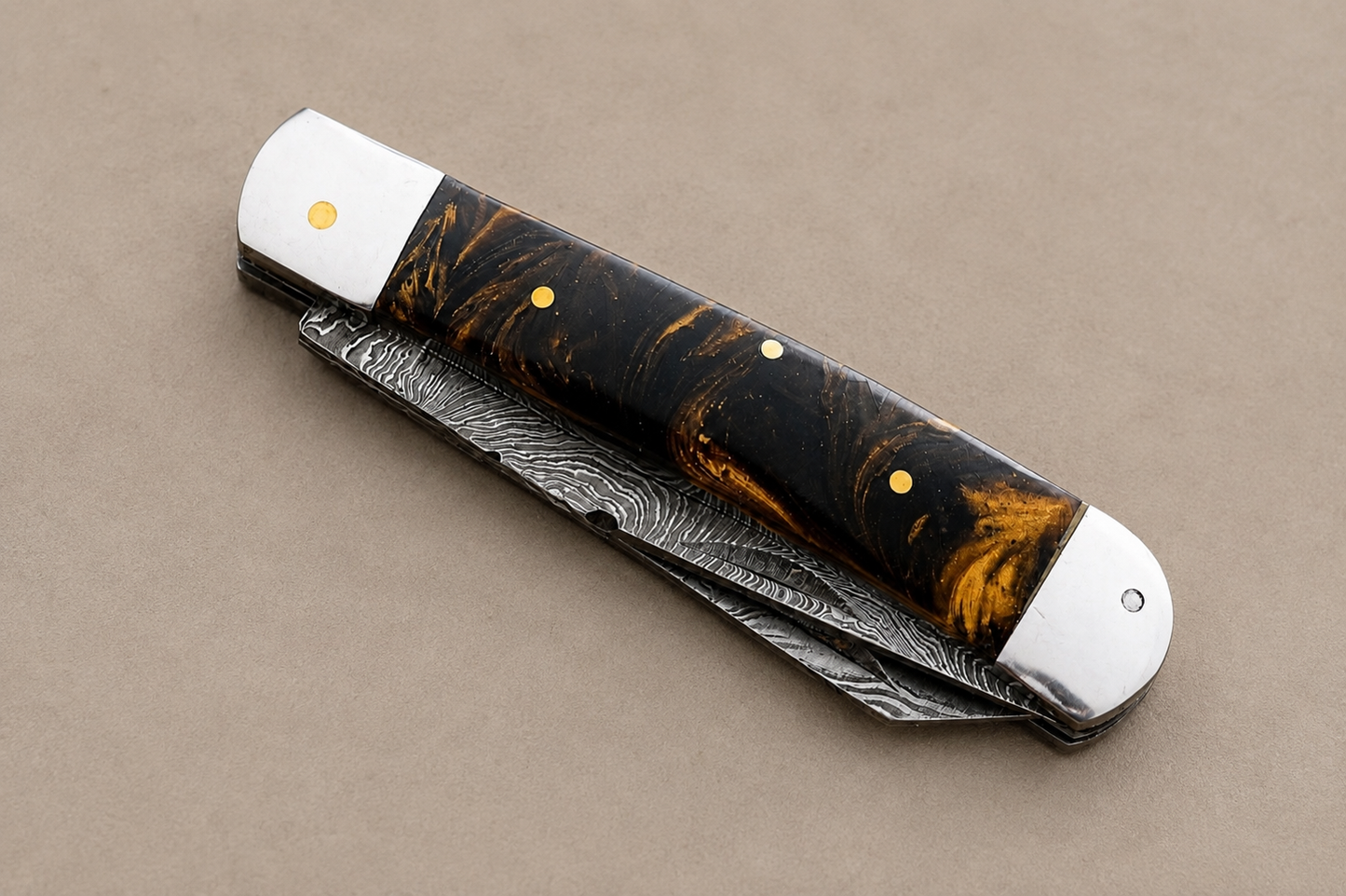 Custom Handmade Damascus Steel Outdoor Folding Pocket Knife – 512 Layers Pocket Knife with Leather Sheath
