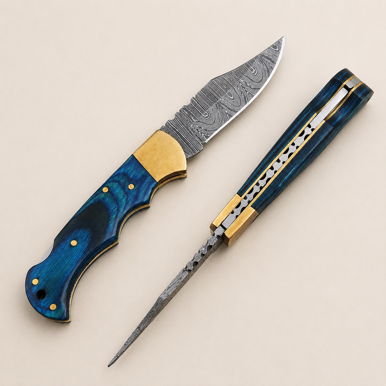 Sapphire Folding Knife – Premium Blue Pakka Wood & Back Lock