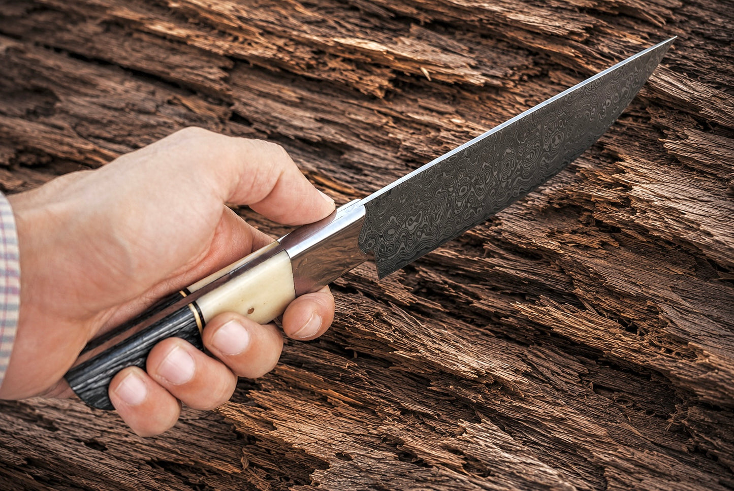 Hand Forged Damascus Steel Chef Knife – 8” Blade with Camel Bone & Rosewood Handle | 512 Layers