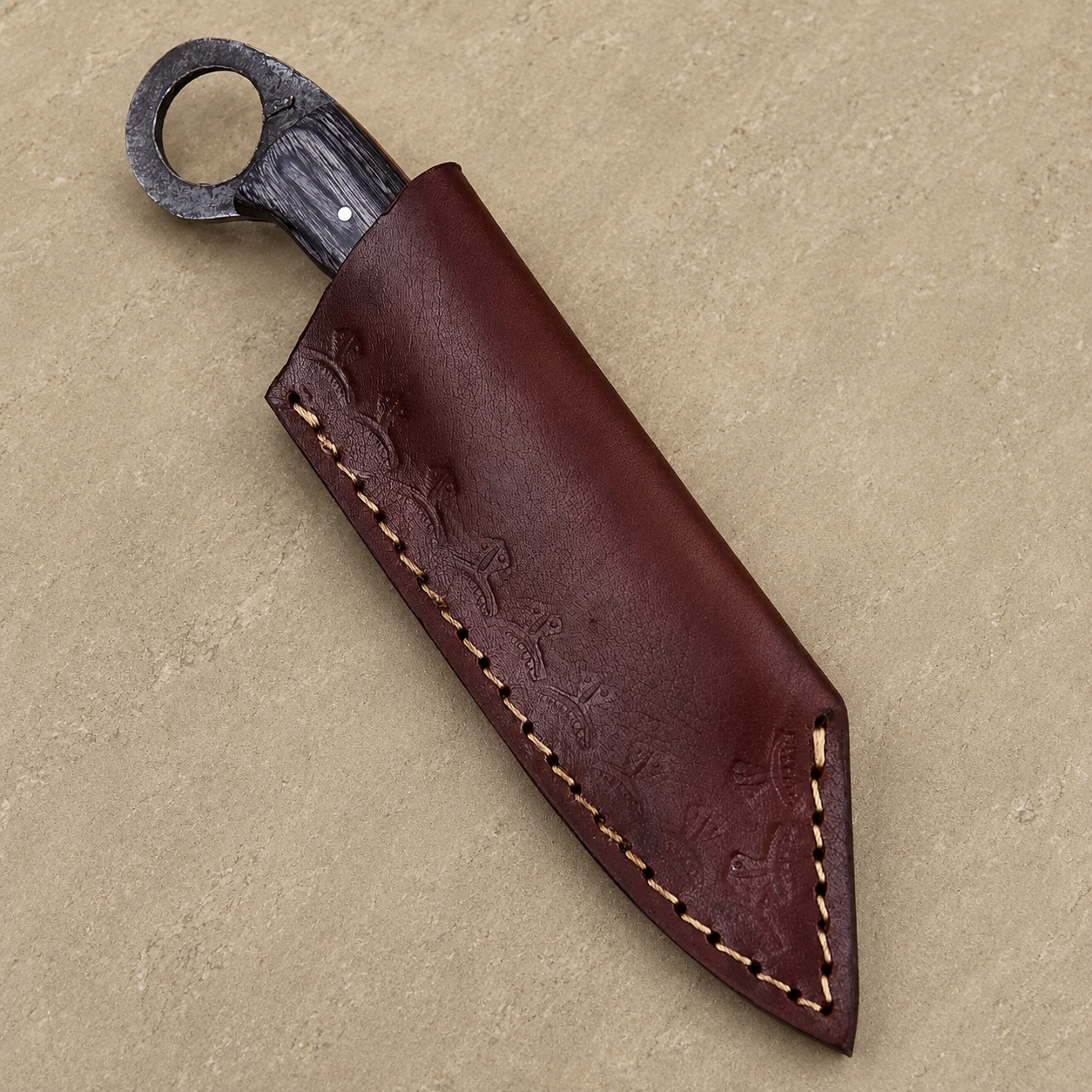 Handmade Railroad Spike Carbon Steel Fixed Blade Knife – Stained Wood Handle | Leather Sheath Included
