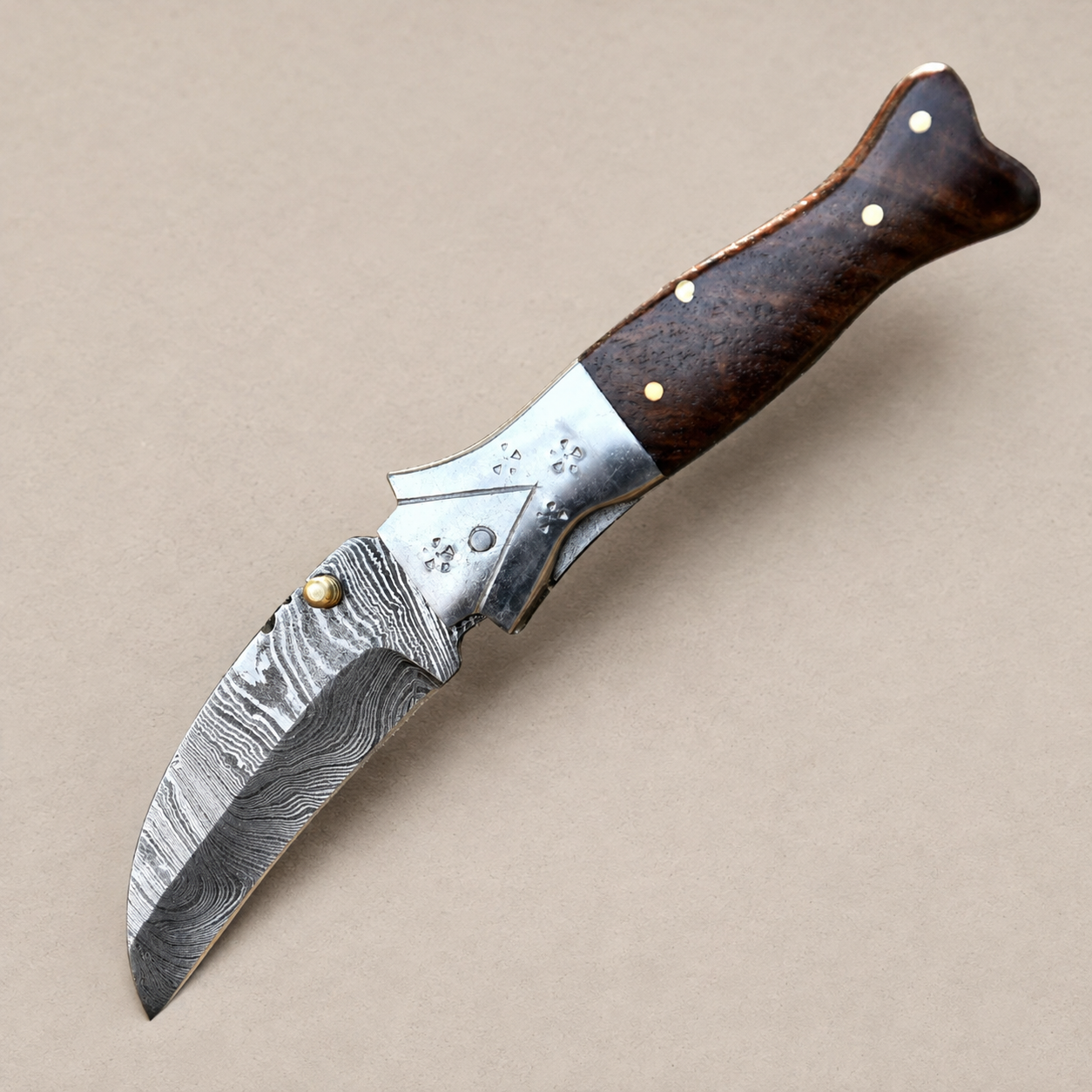 Hand Forged Damascus Steel Folding Pocket Knife with Wood Handle