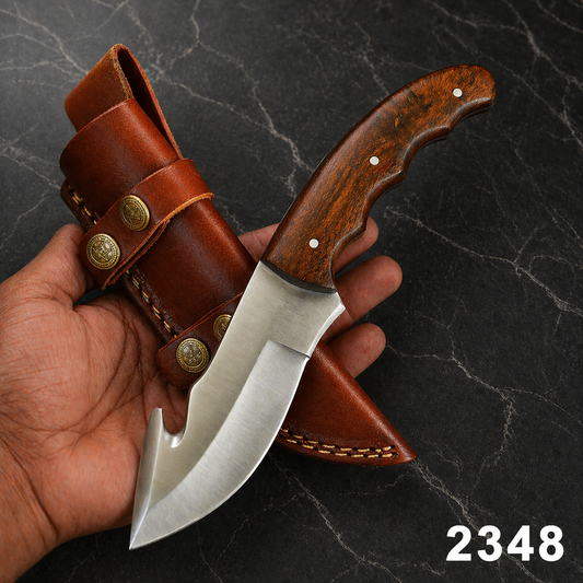 Custom Handmade D2 Steel Skinner Style Fixed Blade Knife with Gut Hook & Leather Sheath – Full Tang Outdoor & EDC Knife