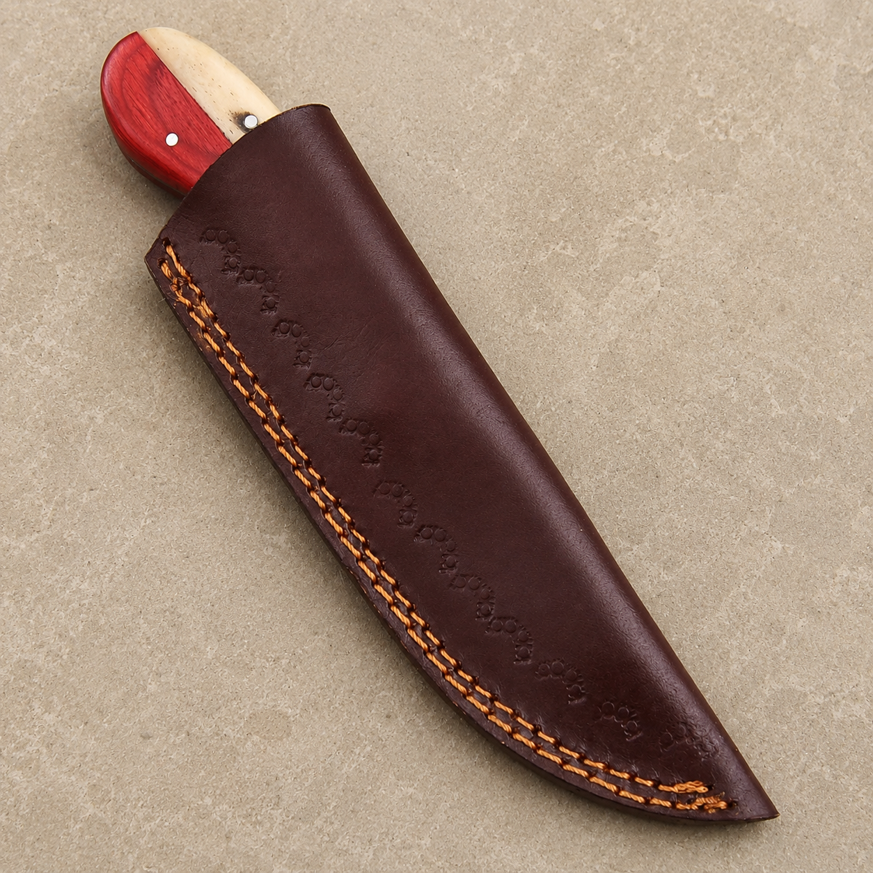 Republic Forge Damascus Steel Knife – 512-Layer Hand Forged Fixed Blade with Texas Flag Bone & Wood Handle, Leather Sheath