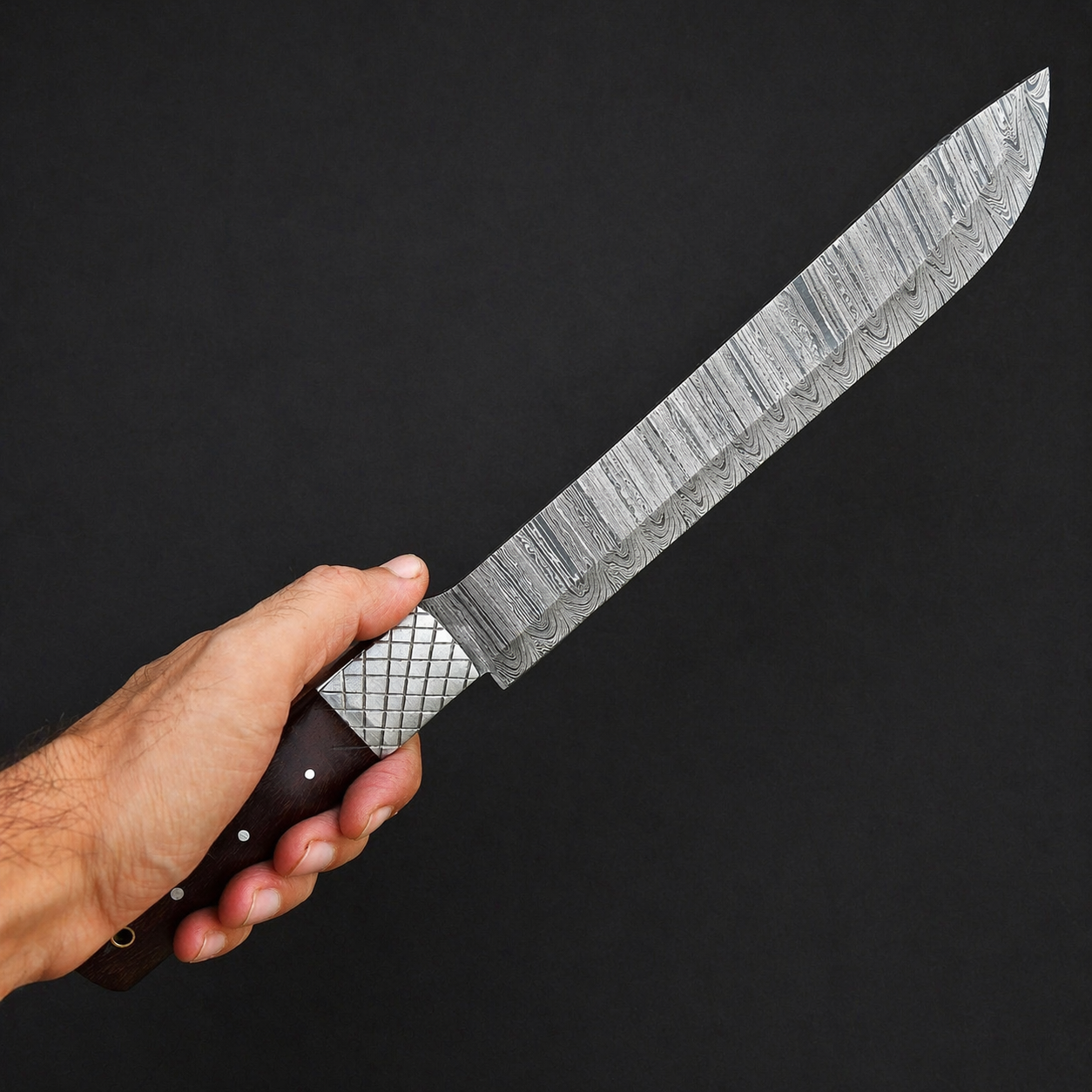 Handmade Damascus Steel Brisket Slicing Chef Knife with Wood Handle