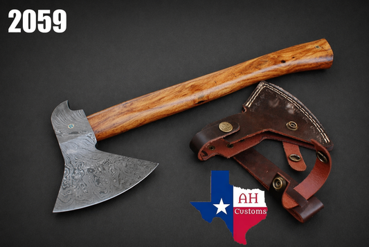 Custom Hand-Forged Damascus Steel Utility Axe with Cocobolo Wood Handle – 512 Layers Handmade Tool with Leather Sheath