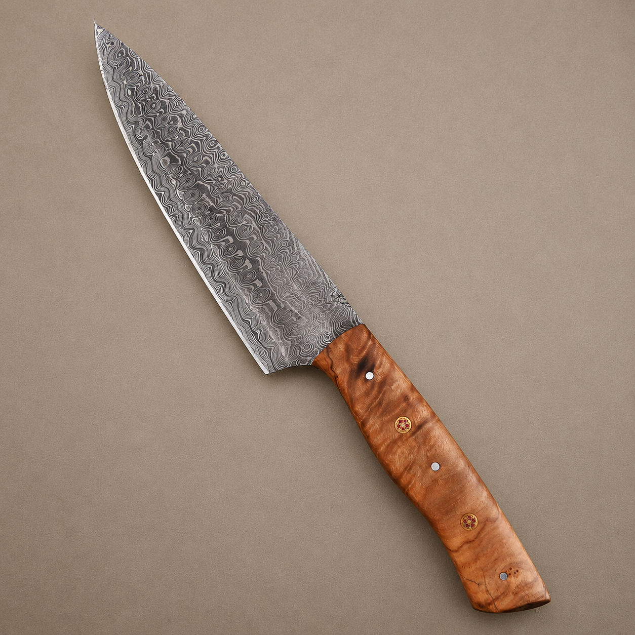 Heritage Olive Damascus Chef Knife – Hand Forged 512-Layer Damascus Steel Kitchen Knife with Olive Wood Handle | 7” Chef Blade