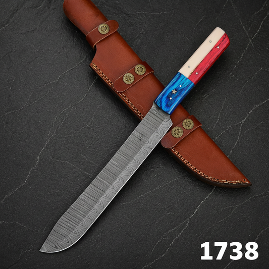 Hand Forged Damascus Steel Brisket Chef Knife – 10” Blade with Texas Flag Handle | 512 Layers 1738