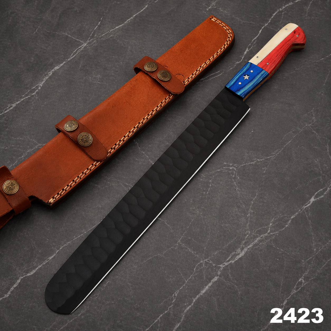 15” Premium Hand-Forged D2 Steel Brisket Chef Knife – Diamond Pattern Blade | Wooden Handle