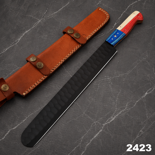 15” Premium Hand-Forged D2 Steel Brisket Chef Knife – Diamond Pattern Blade | Wooden Handle