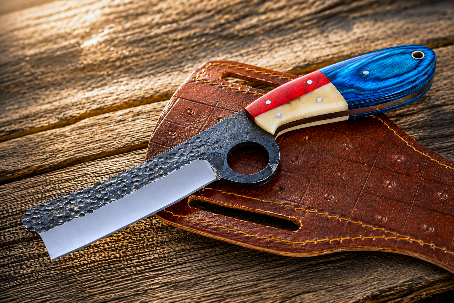Hand-Forged Railroad Steel Utility Knife – Premium Wood Handle with Genuine Leather Sheath- Collector Edition