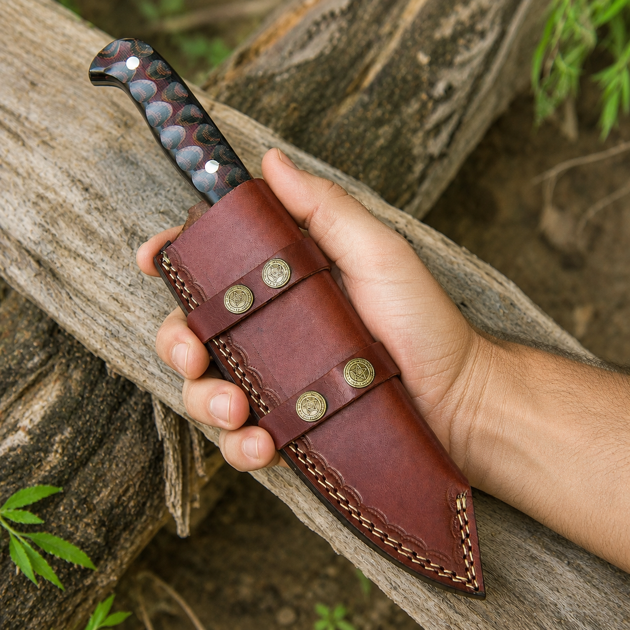 Handmade 1095 High Carbon Steel Chef & Utility Knife with Micarta Handle and Leather Sheath