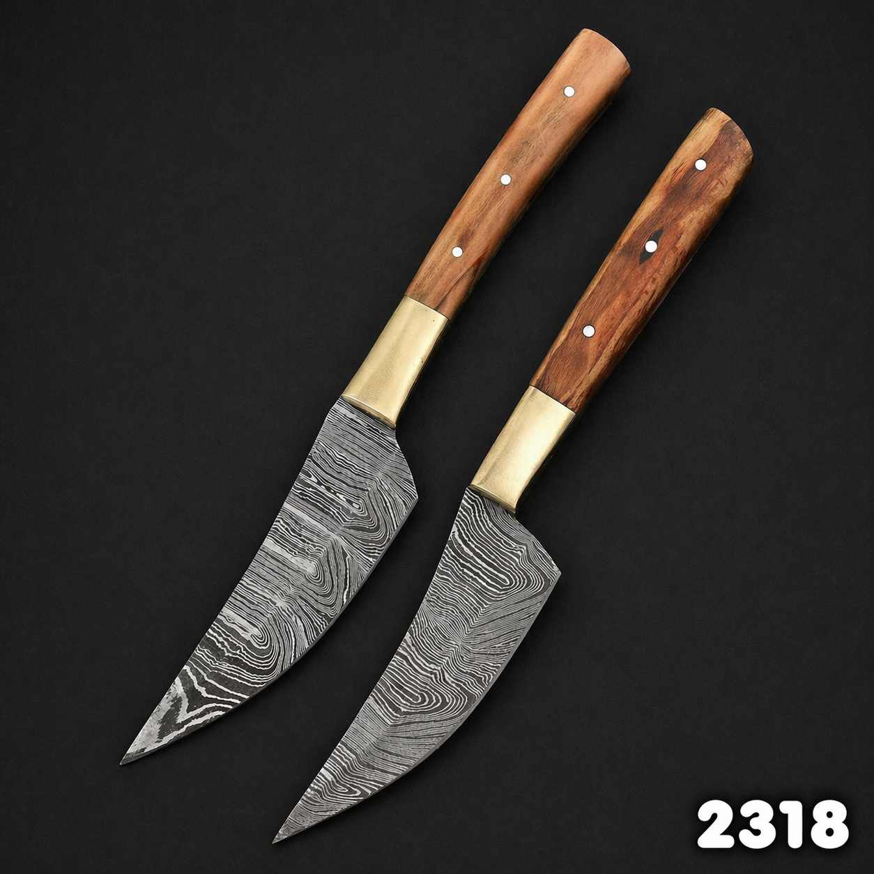 Handmade Damascus Steel Steak Knife Kitchen Set with wood & Brass Handle – 512 Layers Twist Pattern Chef Knives