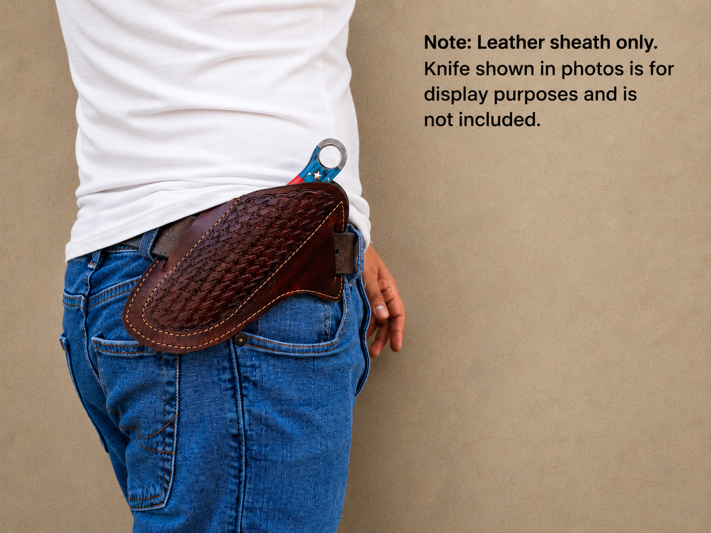 Handmade Genuine Leather Fixed Blade Knife Sheath – 5 Inch Universal Belt Sheath Weave