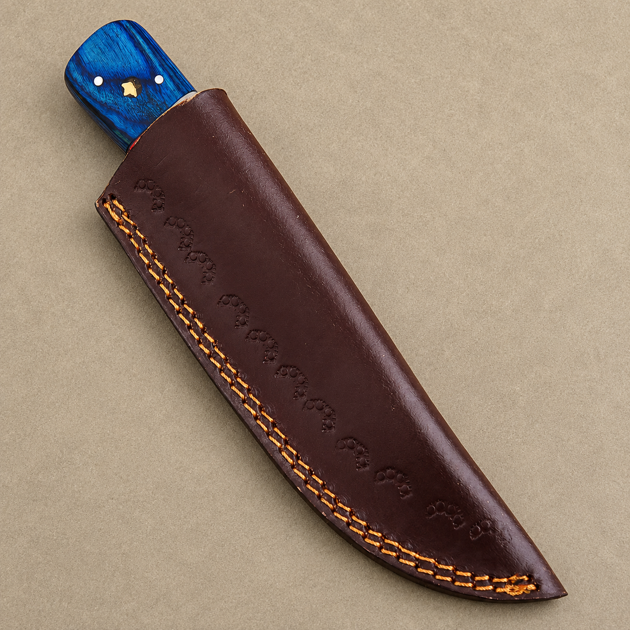 Texas Frontier Damascus Steel Knife – Hand Forged 512-Layer Fixed Blade with Texas Flag Bone & Pakka Wood Handle, Genuine Leather Sheath