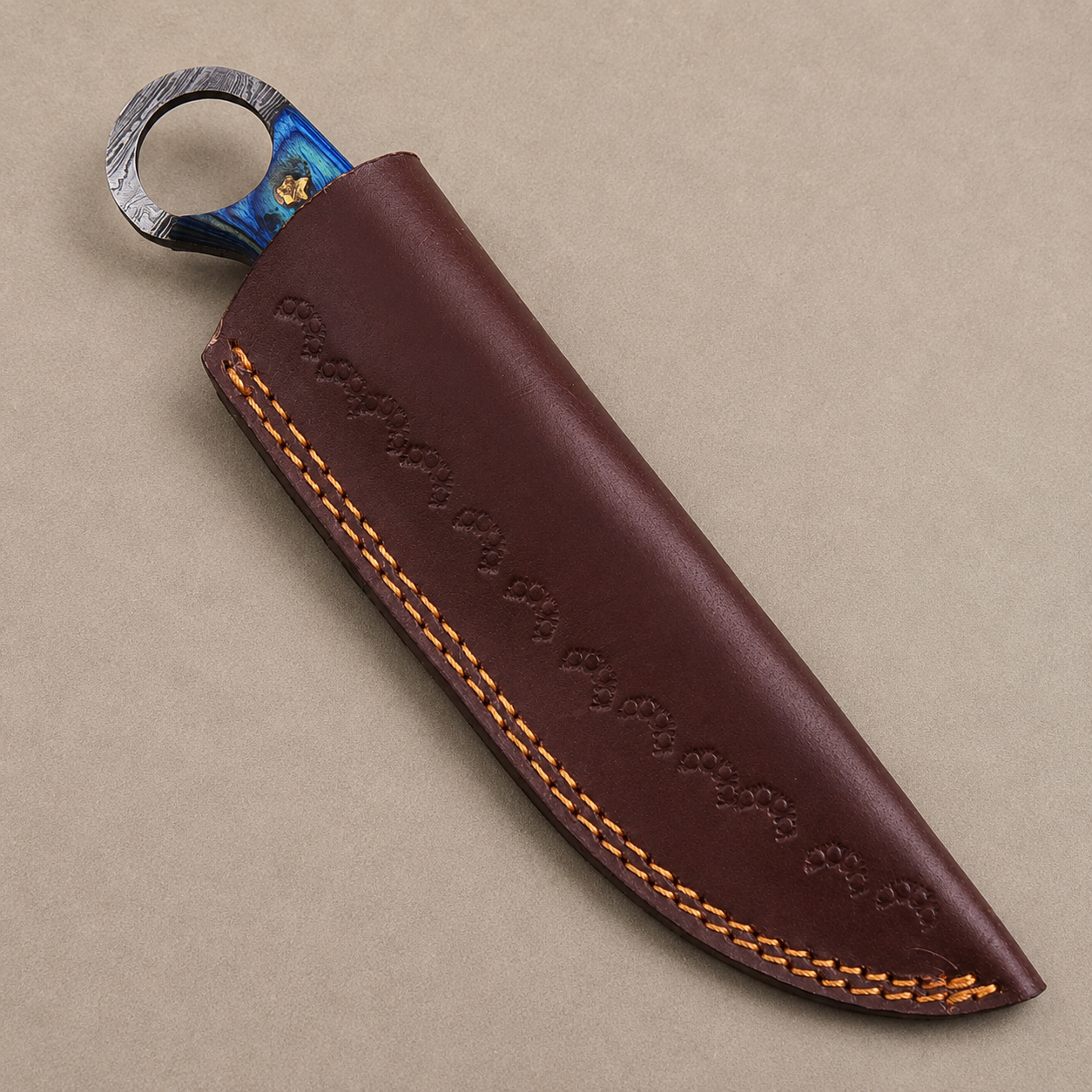 Hand Forged Damascus Steel Fixed Blade Knife with Texas Flag Bone & Wood Handl