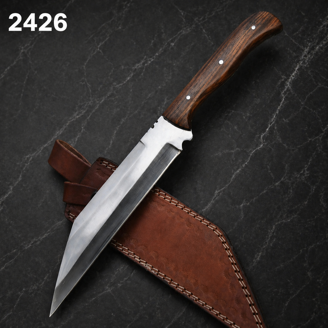 Custom Handmade Seax Style Knife – D2 High Carbon Steel with Leather Sheath