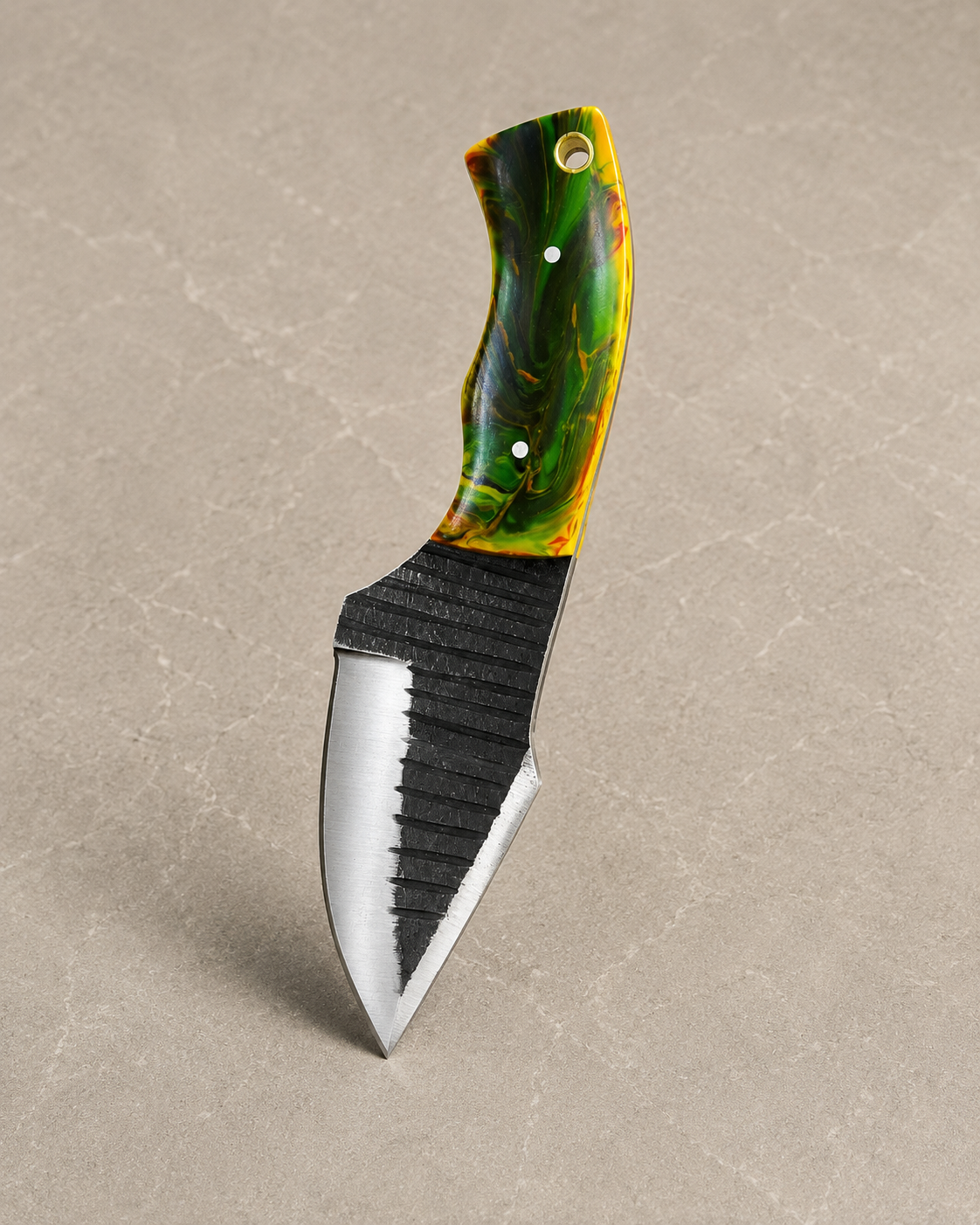 Carbon Ridge 1095 Steel Utility Knife – 6" Hand Forged Fixed Blade with Resin Handle & Leather Sheath
