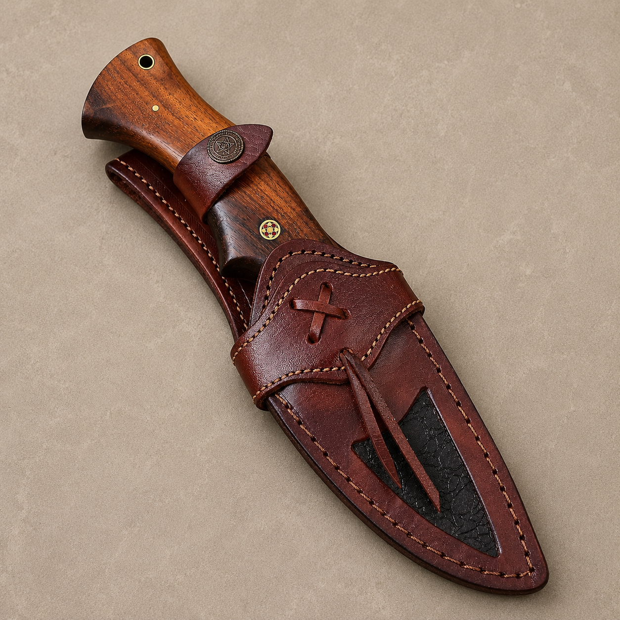 Frontier Legacy Damascus Steel Fixed Blade Knife – 512 Layer Hand Forged Blade with Wood Handle & Leather Sheath