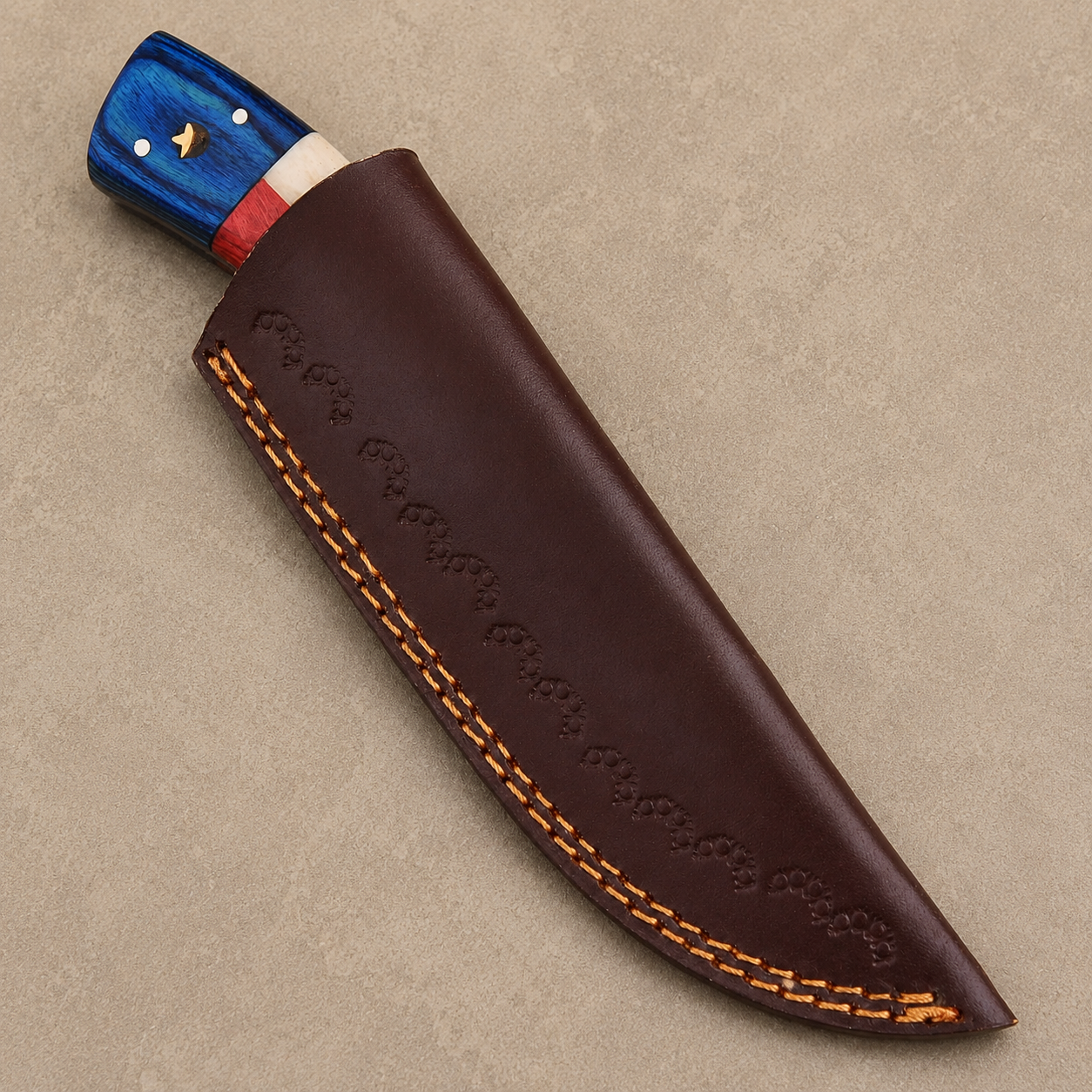 Texas Pride Handmade Damascus Fixed Blade Knife – Bone & Wood Handle With Leather Sheath